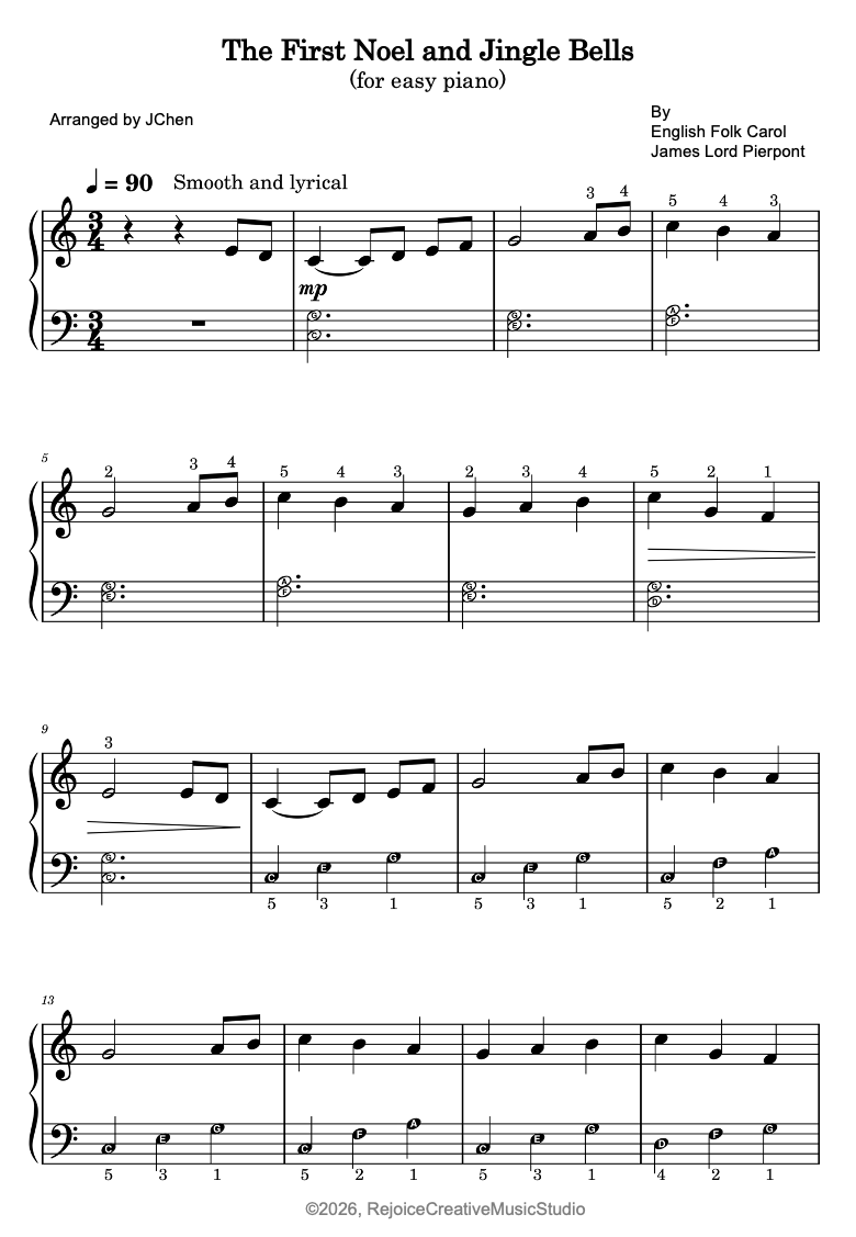 Christmas Medley (The First Noel and Jingle Bells) for the beginning pianist