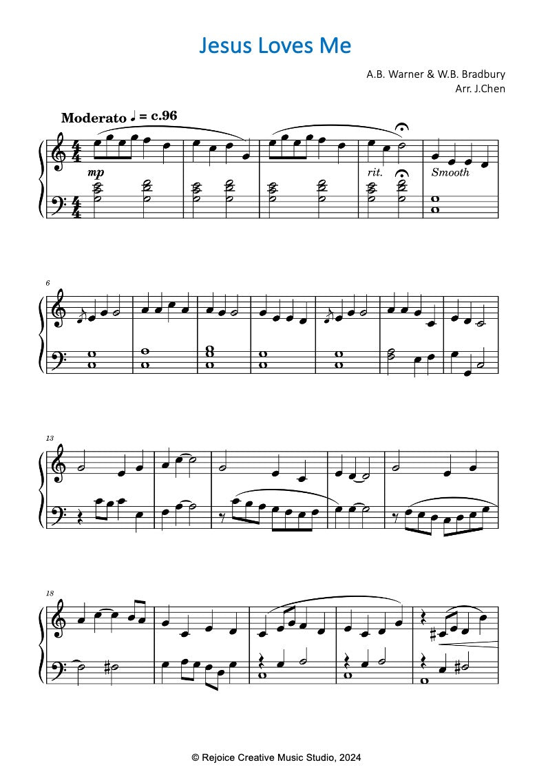 Jesus Loves Me (Intermediate Piano)
