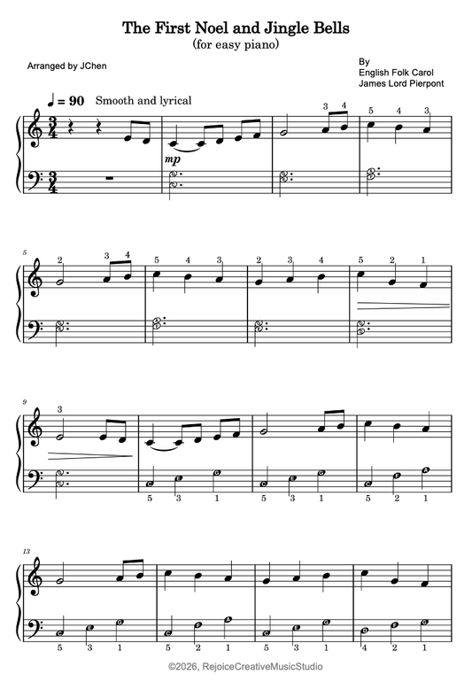 Christmas Medley (The First Noel and Jingle Bells) for the beginning pianist